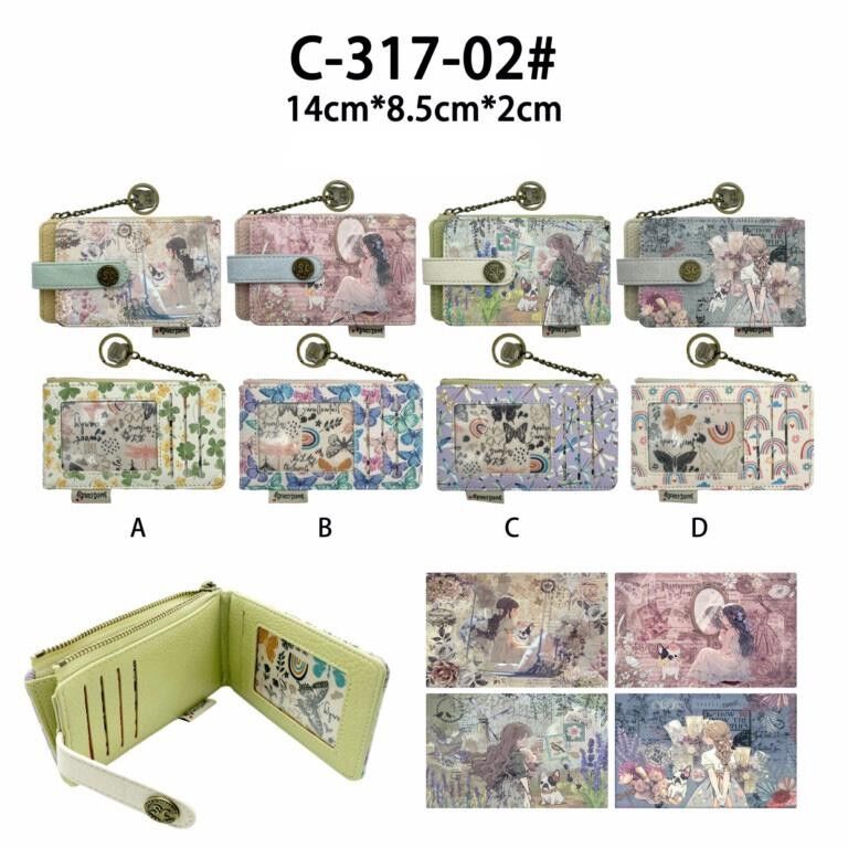 Porta carte sintetico con design di bambola di caramelle, scatola, cerniera e anelli per donna