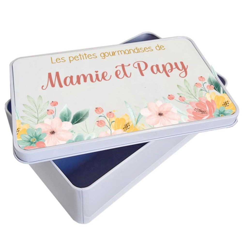 Caja metálica con diseño floral