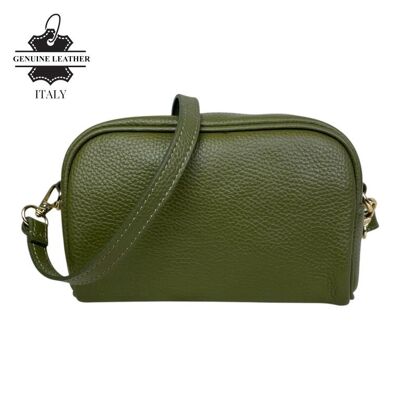 Women's Italian Leather Crossbody Bag with Fringed Front Pocket and Zipper Closure