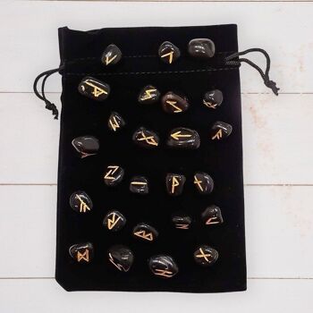 Chakra Black Rune Set avec pochette, 1-2cmx 4
