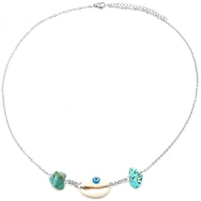 N2121-011S Collier Acier S. Turquoise Shell Argent
