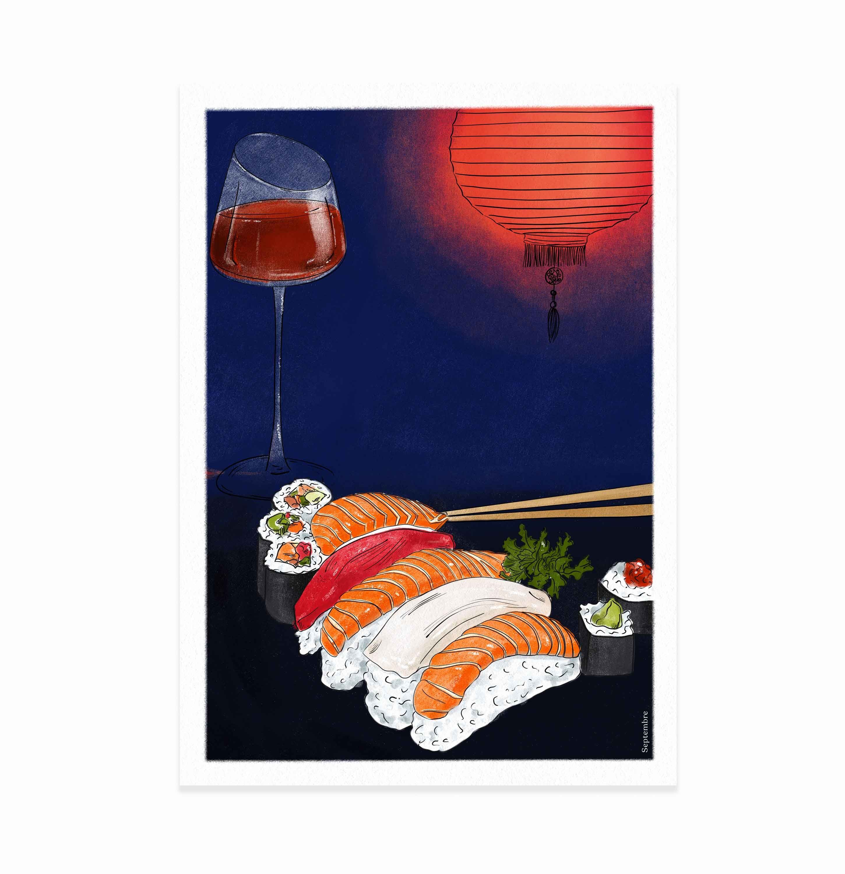 Poster di abbinamento vino e sushi