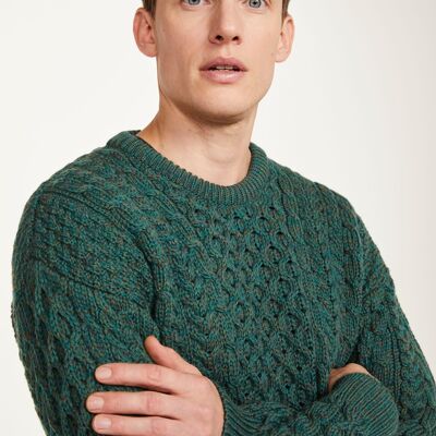 100% Wool Men's Sweater - Inisheer Traditional Men's Aran Sweater - Green