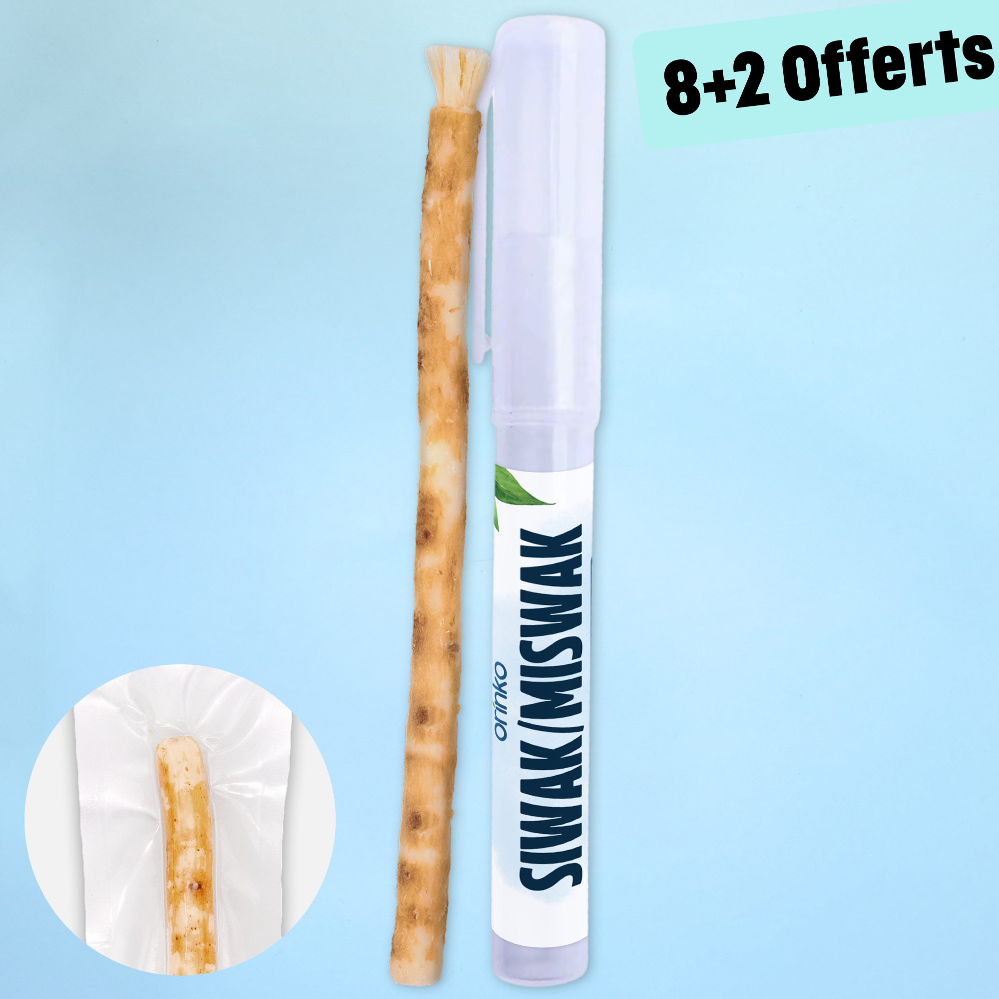8 + 2 OFFERTS : Bâtons de Siwak + Étui de protection – Brosse à Dents 100% Naturelle – Nettoyant, Désinfectant et Blanchissant - Écologique, Biodégradable et Végan