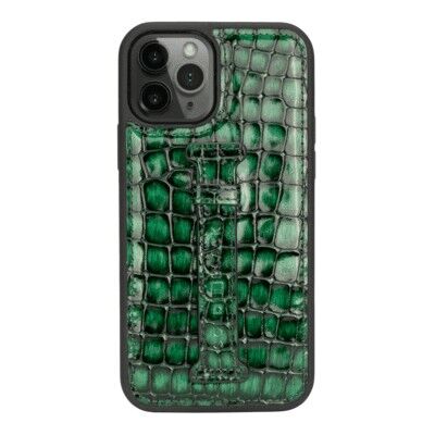 iPhone 12/12 Pro leather sleeve with finger loop Milano Green