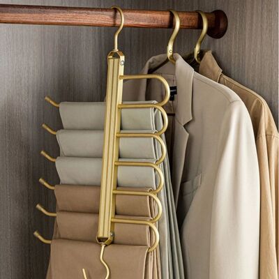 Matte Gold/Gray 6 in 1 Multi-Layer Pants Trouser Clothes Hanger │ Folding-function Scarf Storage Hanging Rack Organizer Hanger