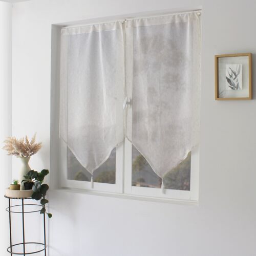 Paire de vitrage, Passe Tringle, 60cm de largeur,  15% de Lin, Finition en pointe, Collection Louna