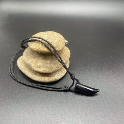 Onyx tusk pendant, black paracord and steel, vegan friendly, handmade