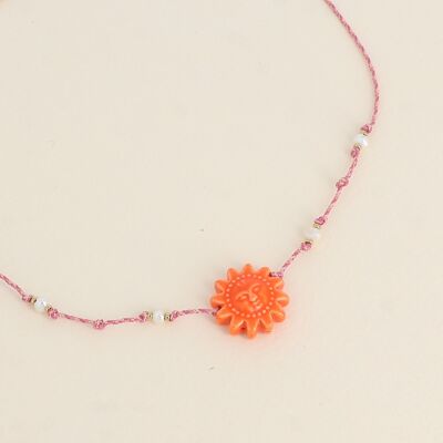 Necklace on cord - choker, freshwater pearls and enameled ceramic sun