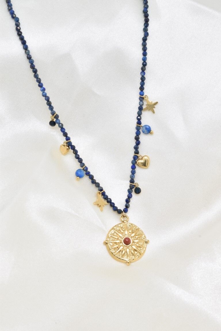 Halskette aus Edelstahl mit Natursteinen - BJ210226-BL