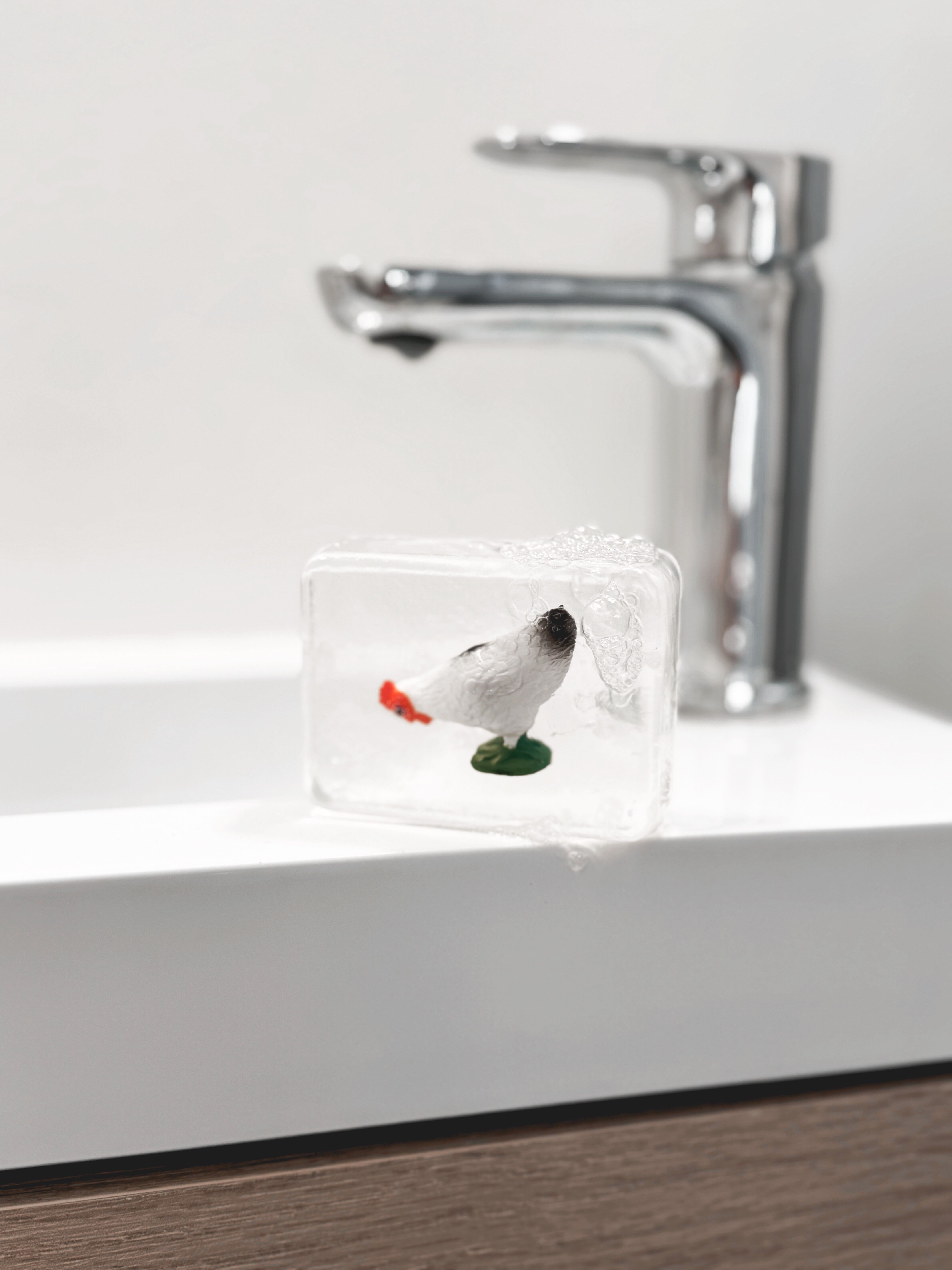 Handgemachte transparente Seife mit Hühnerfigur