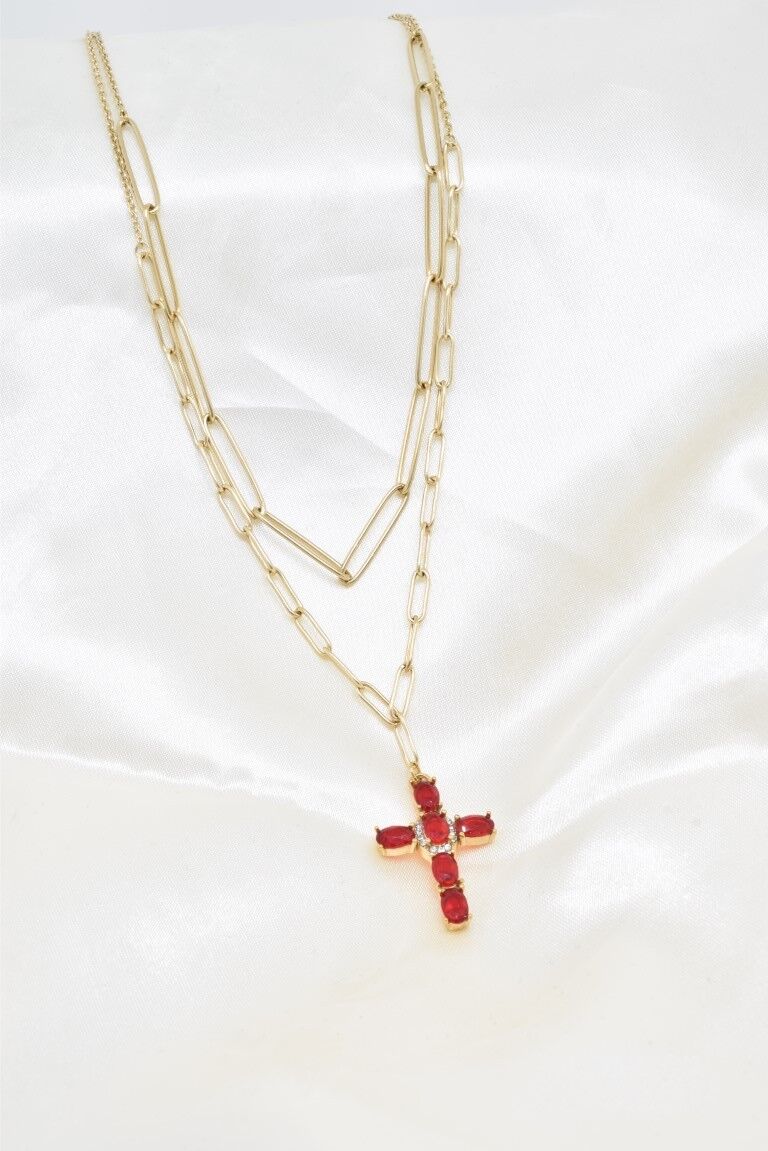 Collana con croce in acciaio inossidabile - BJ210234OR-RG