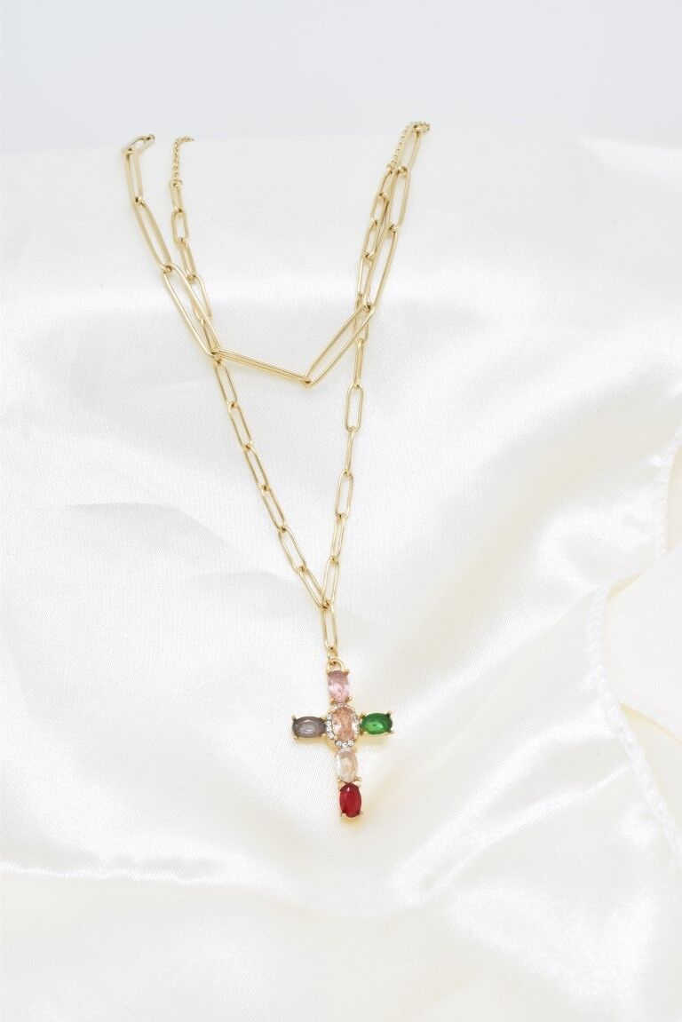 Collana con croce in acciaio inossidabile - BJ210234OR-MUL