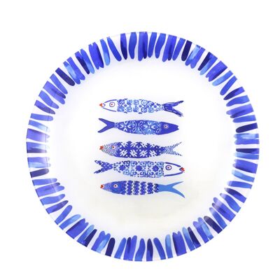 Assiette plate poisson bleu 25x25x1.5cm - lot de 6
