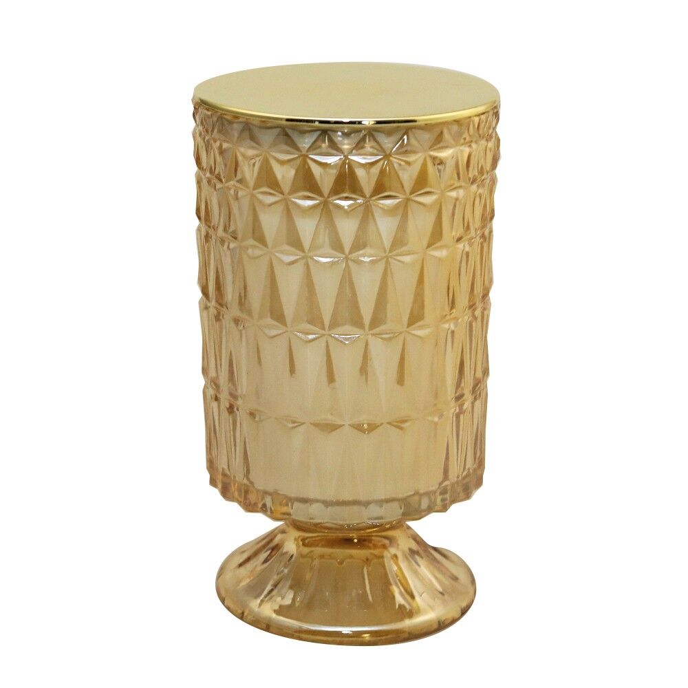 Candela dorata su supporto, profumo di fiori di cotone, altezza 18 cm