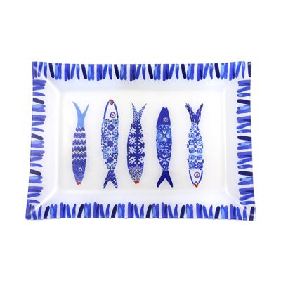 Rectangular blue fish dish 35x25x2.8cm