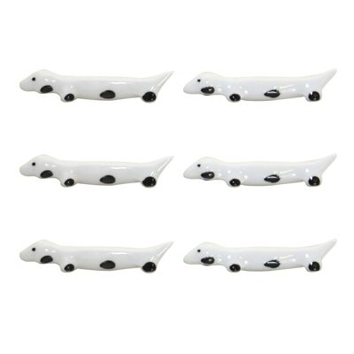 White porcelain dachshund knife rests - set of 6