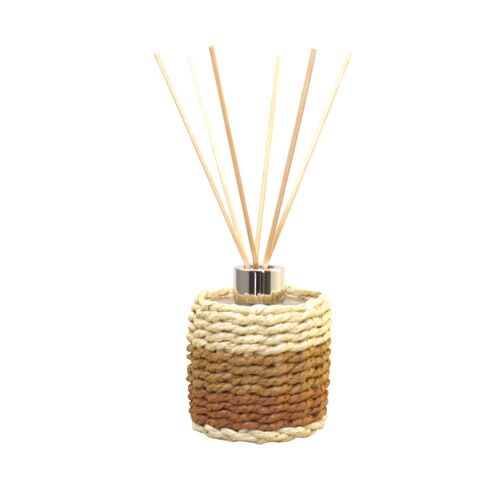 Diffuseur en verre tresse marron et jaune parfum musc 100ml