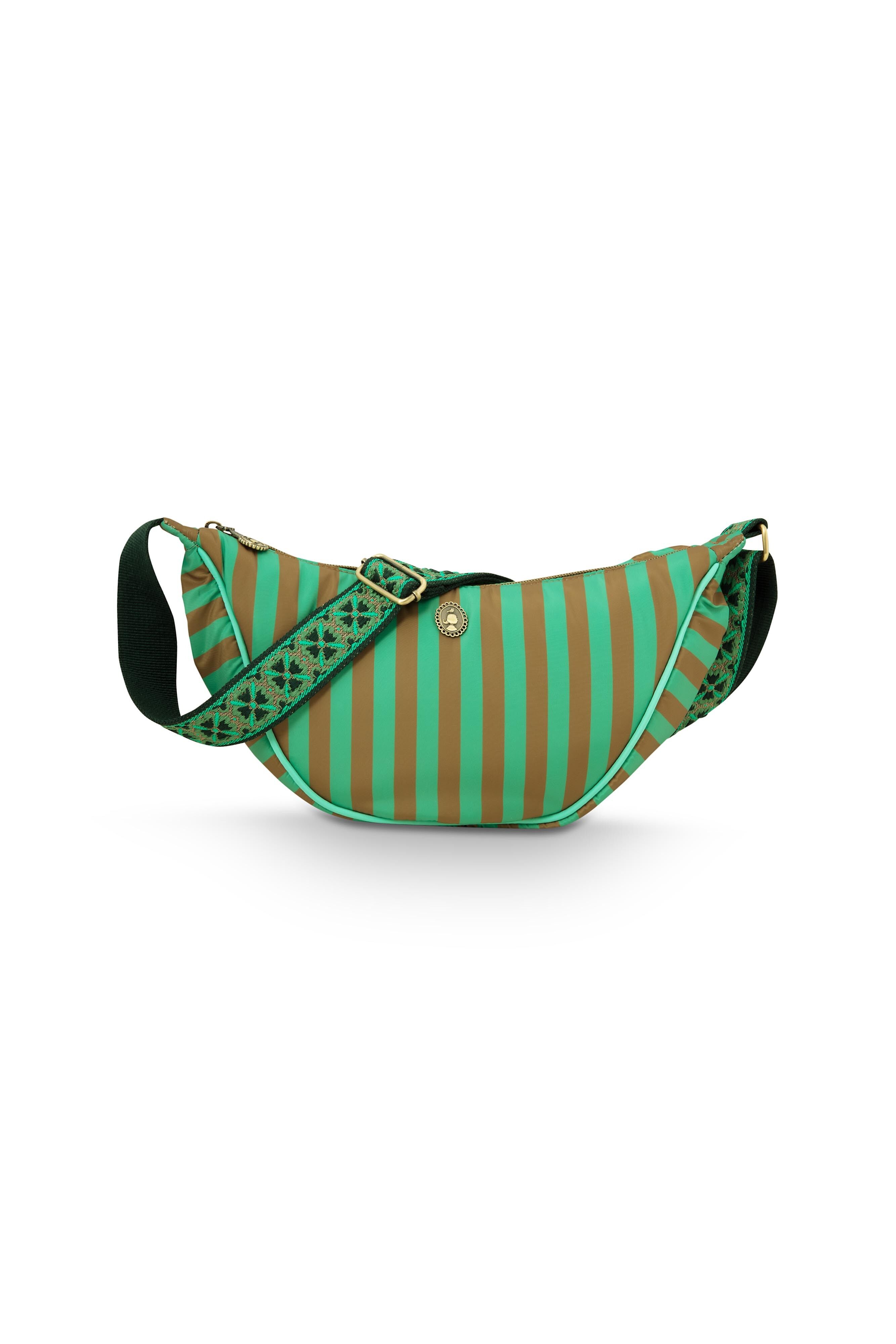 Borsa a tracolla Freya Half Moon Stripe Green 34x10x16cm - PIP STUDIO
