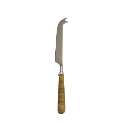 Coltello per formaggio beige con manico in vimini