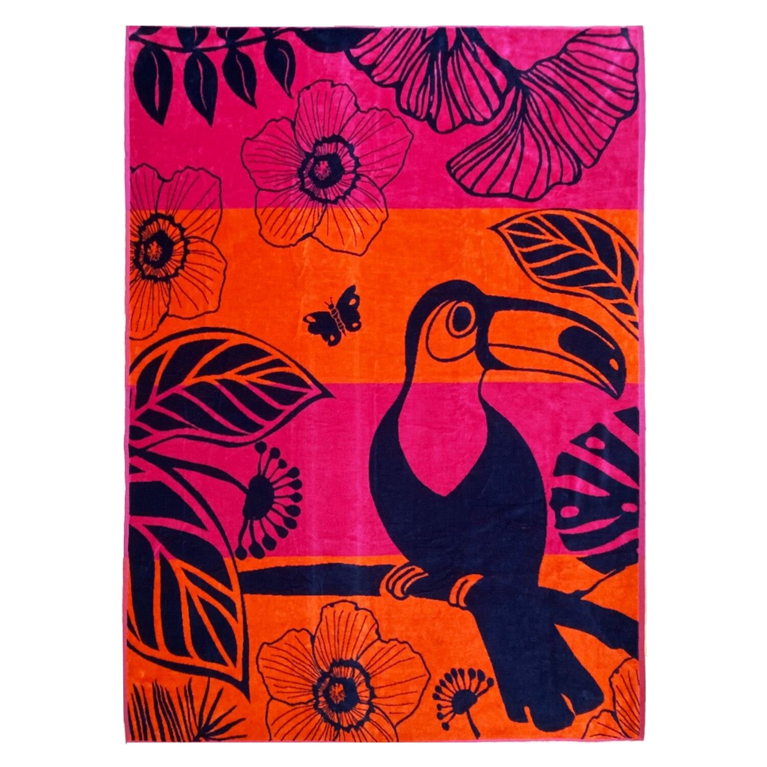 Orangefarbenes Jacquard-Strandtuch aus Veloursfrottee 140 x 180 cm - Tropischer Wald