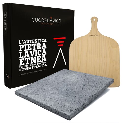 CUORE LAVICO â Piastra Refrattaria Artigianale in Pietra Lavica Etnea 39x35x2 cm + Pala | Made in Italy | Cottura Perfetta per Pizza, Pane e Focacce