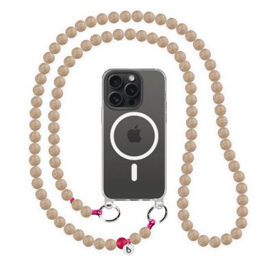 Catena per cellulare con perle Wood & Berry incl. Toppa