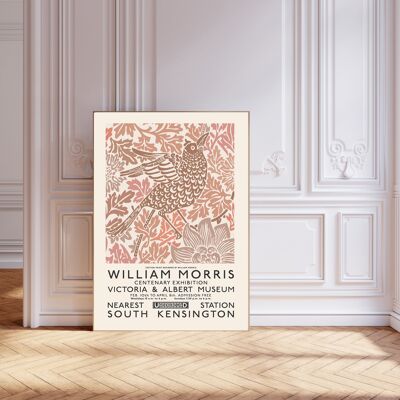 Stampa artistica dell'uccello rosa di William Morris