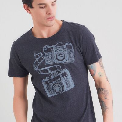 T-shirt a maniche corte in cotone biologico con stampa di una macchina fotografica