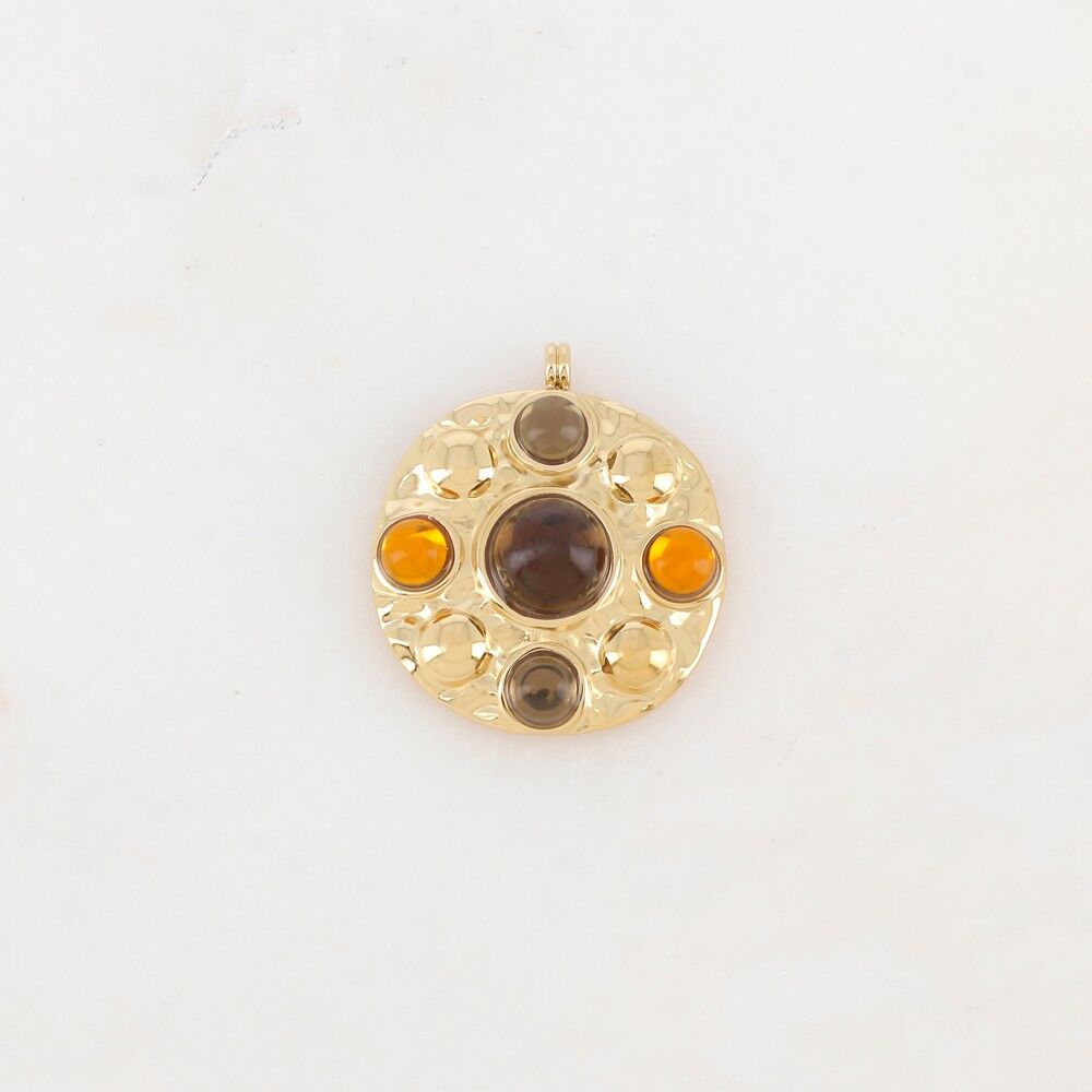 Pendentif rond texturé avec perles en pâtes de verre