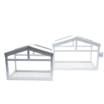 Mini Greenhouses – (Set of 2) – White – Glass House Deco – Greenhouse