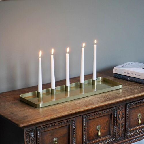 Indoor Gold Metal Rectangle Centrepiece with Candle Holders