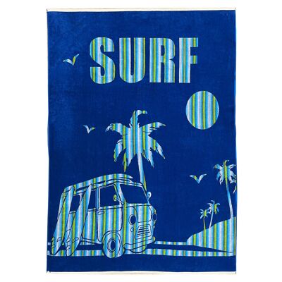 Serviette de plage éponge velours Jacquard bleu 140x180cm - Nyaralas