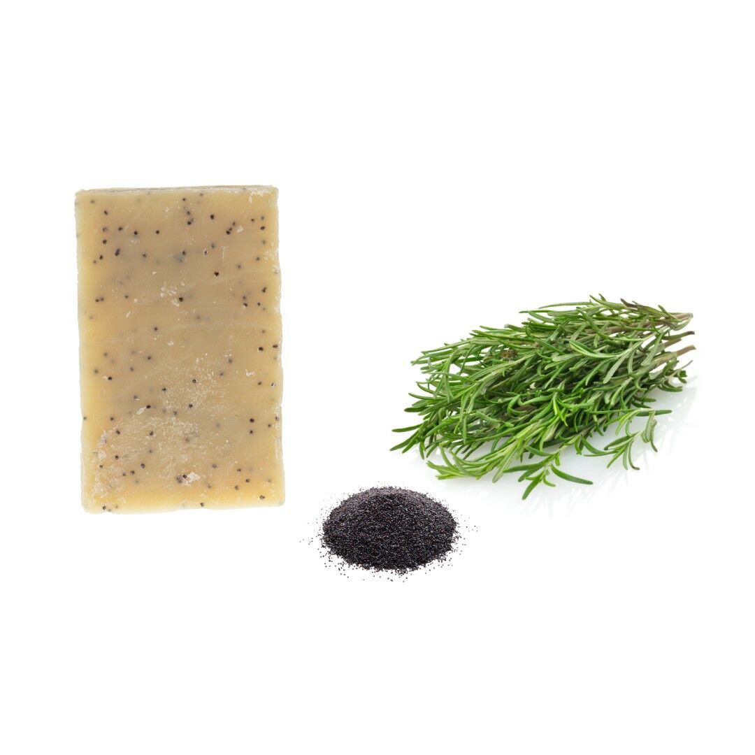Cold process artisanal soap, superfatted exfoliating with donkey milk - Rosemary & Poppy seeds