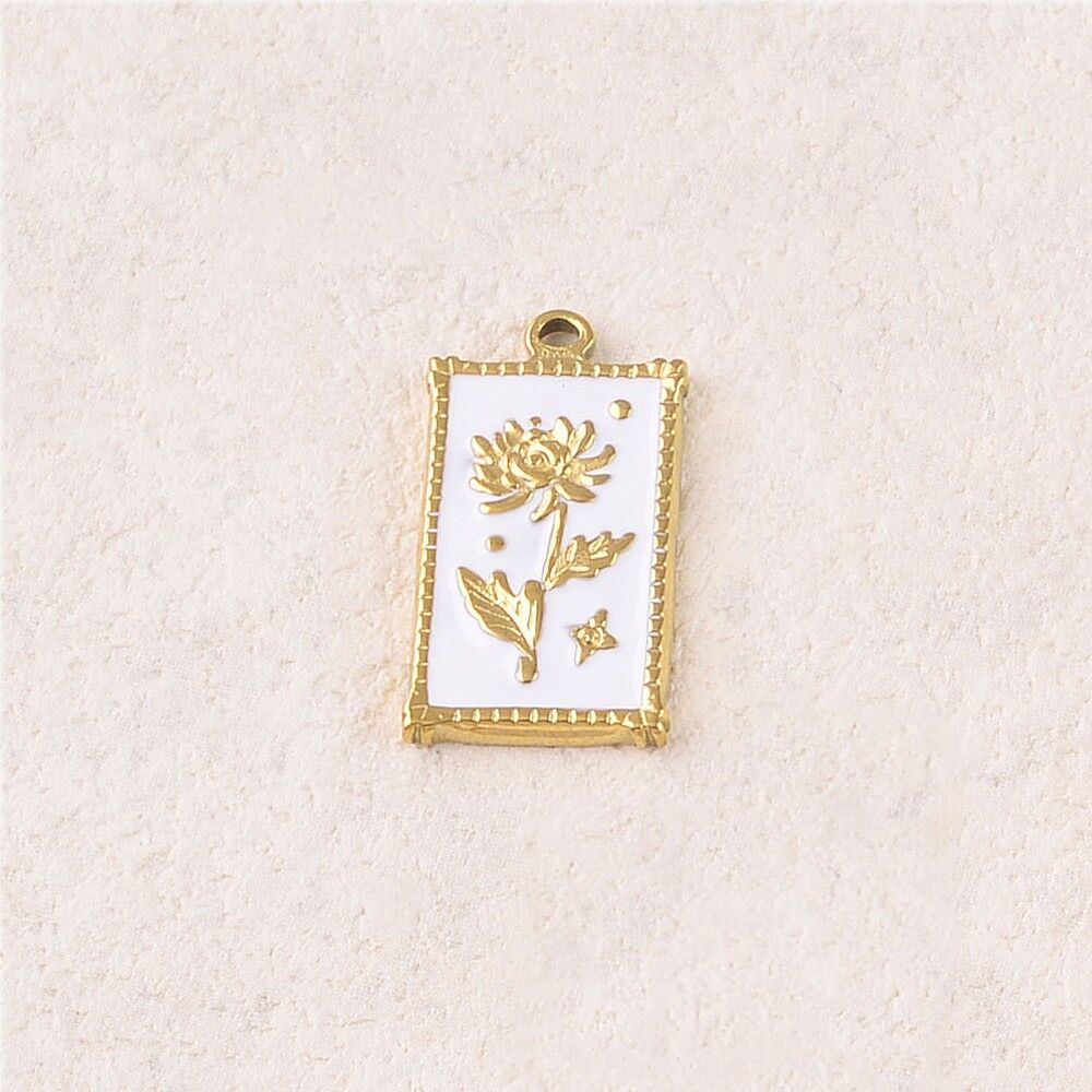 Colgantes rectangulares de esmalte con motivo de flores