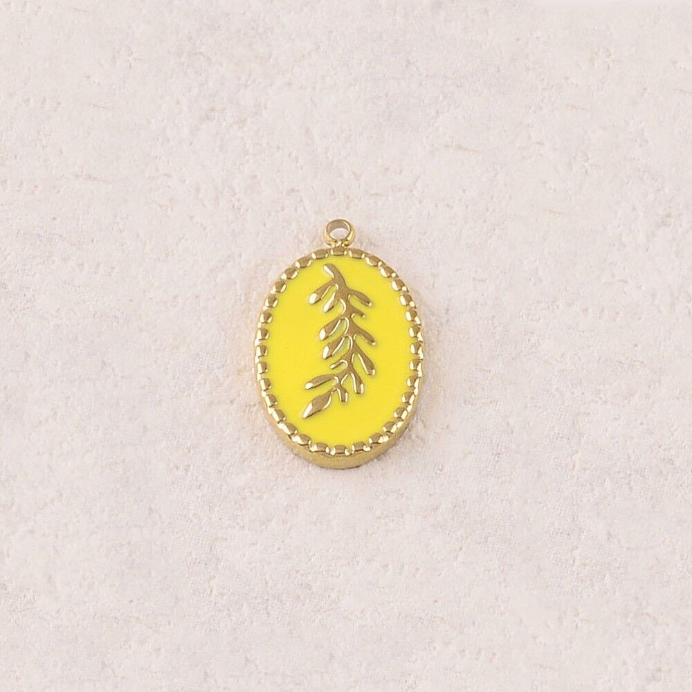 Ciondoli ovali in smalto con motivo a foglia