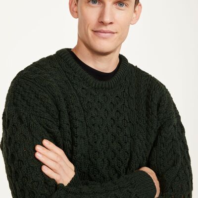 100% Wool Men's Sweater - Inisheer Traditional Men's Aran Sweater - Forest Green