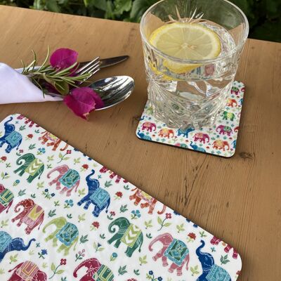 Placemat premium hardback washable with royal elephant hand drawn art