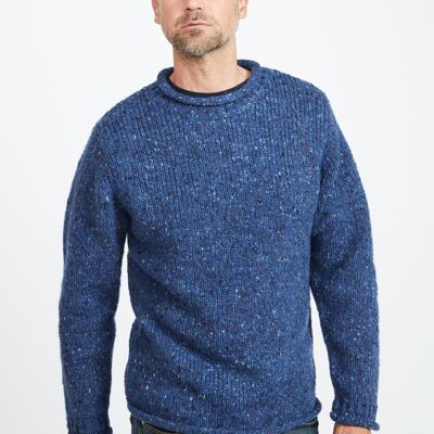 Suéter de hombre 100 % lana - Suéter de hombre Raheen Tweed con cuello vuelto - Denim