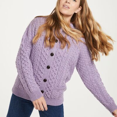 Cárdigan de mujer 100 % lana - Cárdigan Aran para mujer de Achill Island - Lavanda