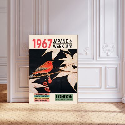 Impression d'art de l'exposition d'oiseaux japonaise de 1967