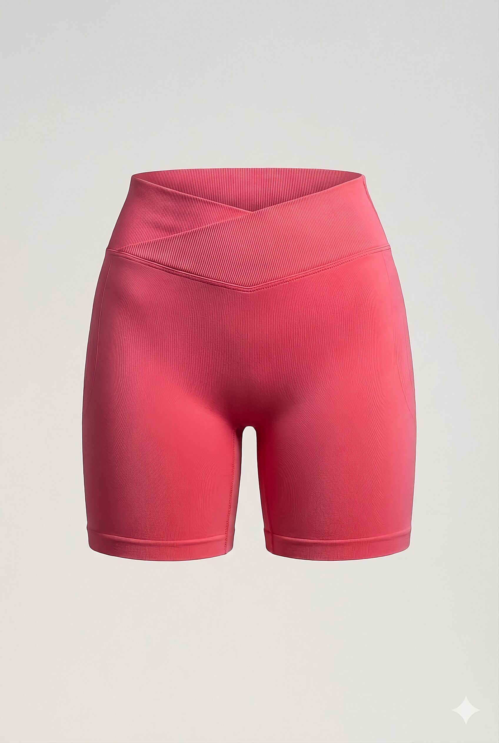 Pantaloncini da yoga a vita alta da donna aderenti e senza cuciture, pantaloni fitness con arricciatura rosa - realizzati in poliestere riciclato