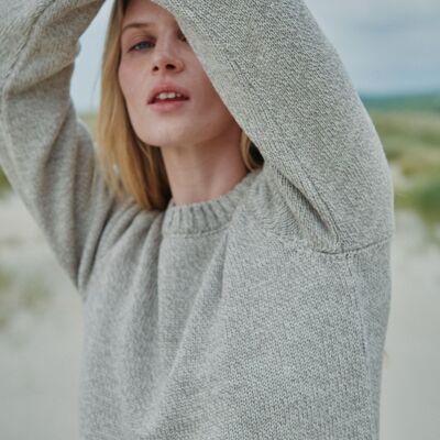 Maglione lavorato a maglia da donna in 100% lana - Maglione girocollo super morbido Aoife - Maglia Aran - Avena
