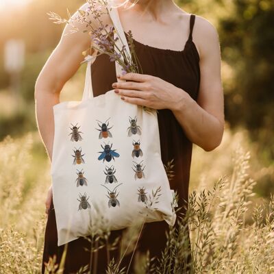 sac en coton durable avec abeilles, sac en jute amoureux de la nature, sac fourre-tout abeilles sauvages