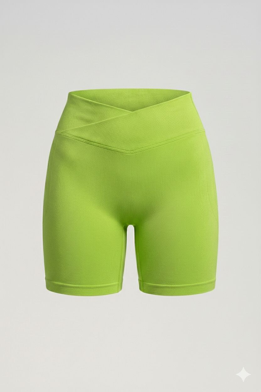 Pantaloncini da yoga a vita alta da donna aderenti e senza cuciture, pantaloni da fitness compressivi scrunch verdi - realizzati in poliestere riciclato