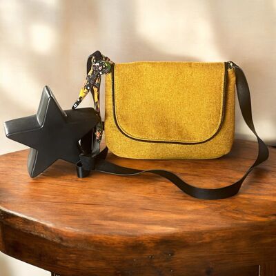 Bolso bandolera de poliéster de color amarillo limón con asa de piel