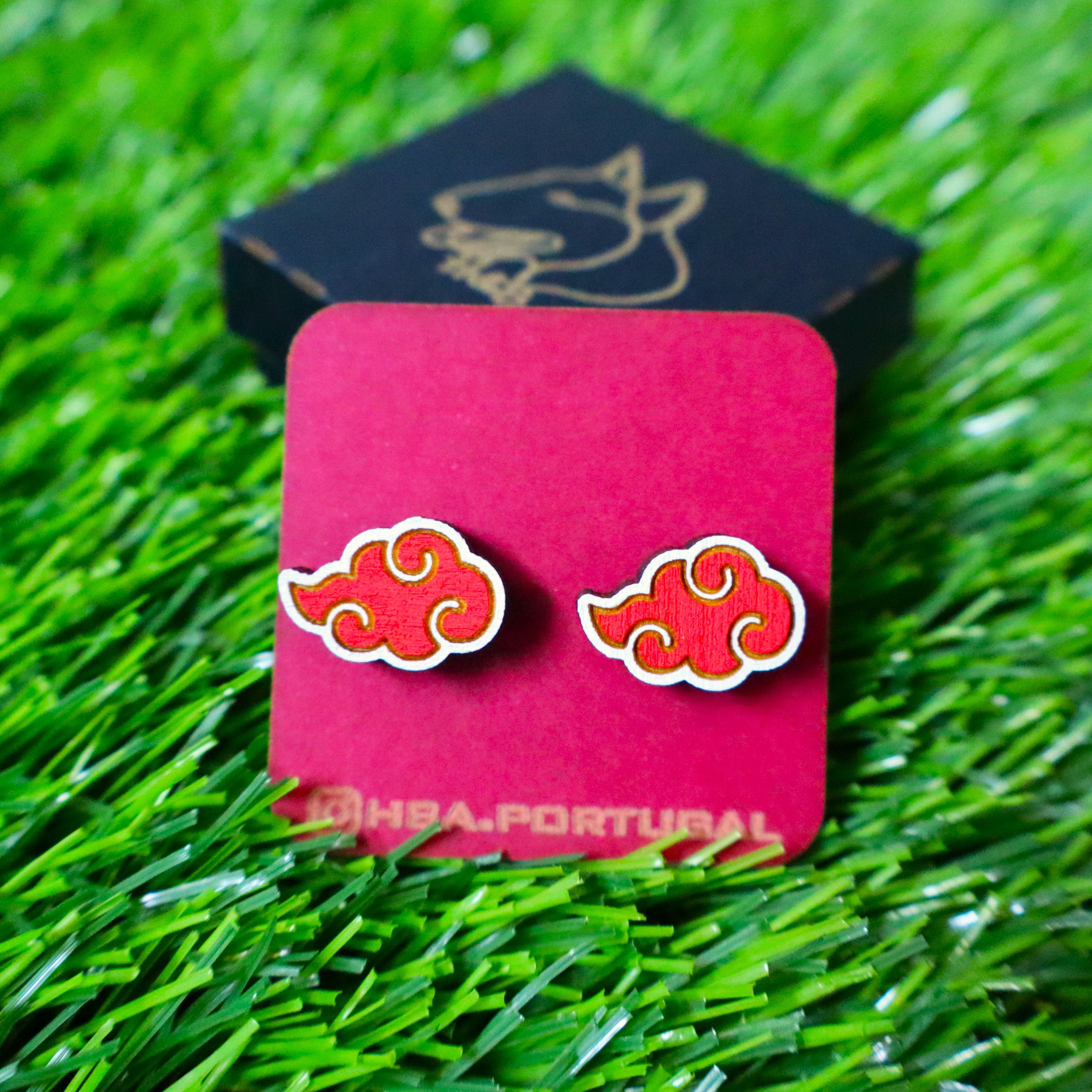 Orecchini colorati in legno Akatsuki Red Cloud, Anime Naruto Shippuden Jewel