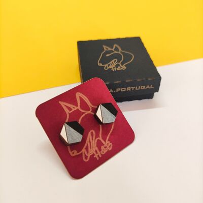Pendientes geométricos de madera de colores, joyería hecha a mano con forma hexagonal tricolor
