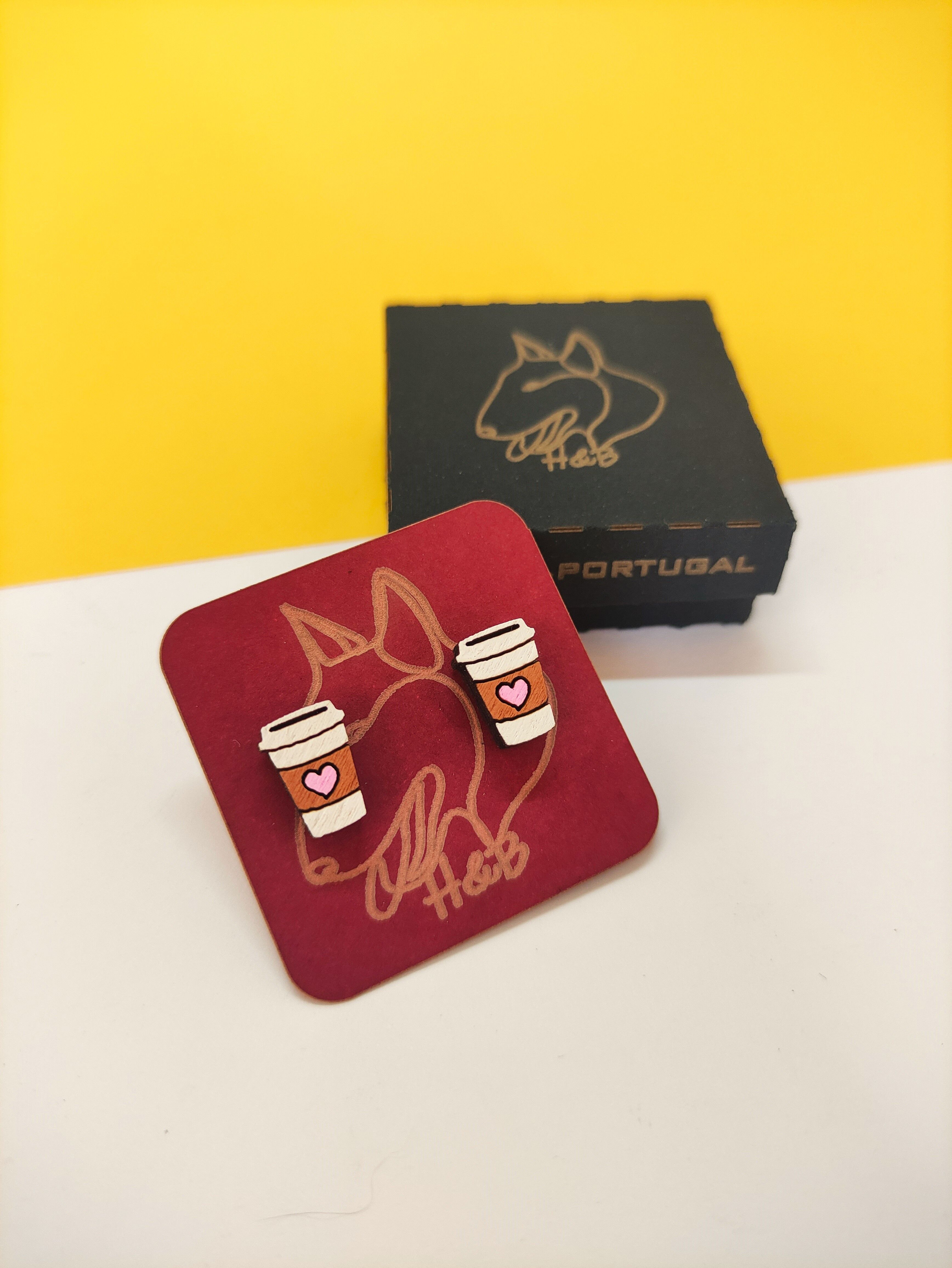 Wooden Colorful Coffee Cup Earrings, Handmade Jewelry