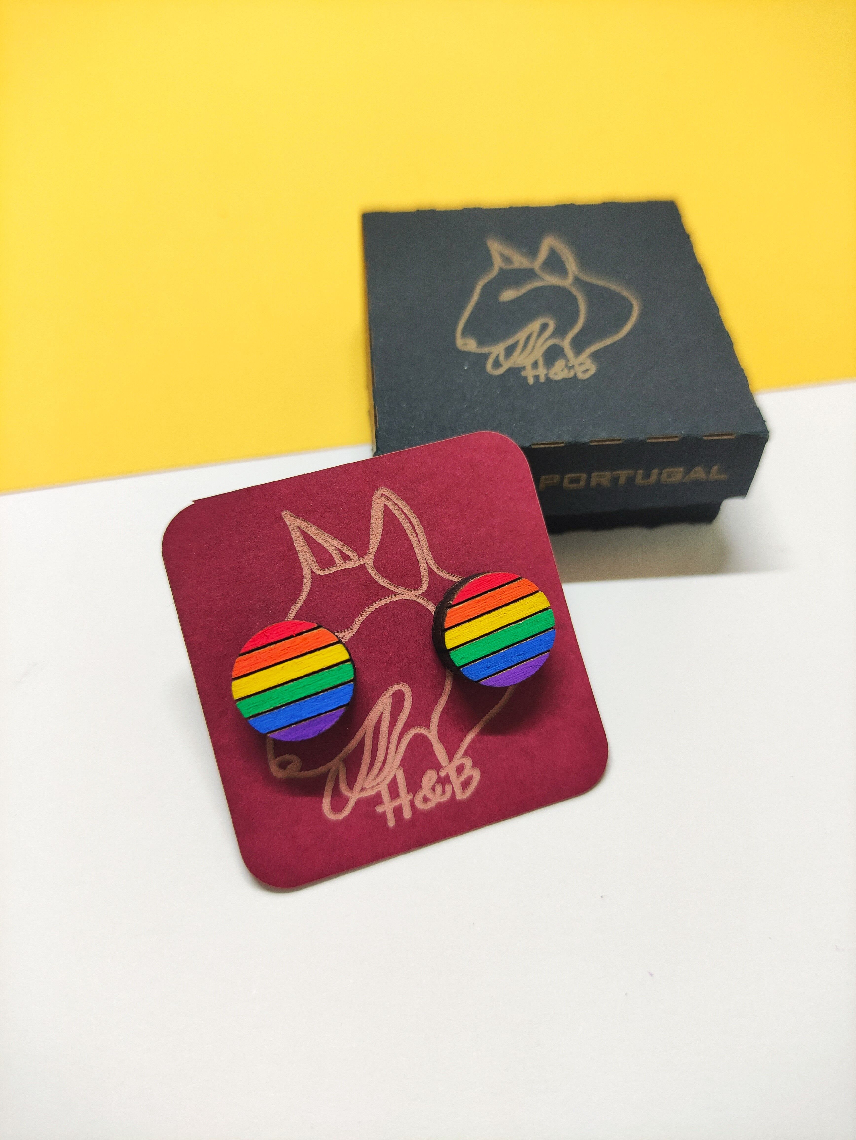 Boucles d'oreilles arc-en-ciel colorées en bois, LGBT, faites à la main, Gay Pride